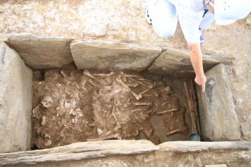 石棺から発見された人骨や銅鋺=つくば市下河原崎
