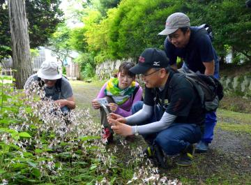 市地域おこし協力隊の塚田慎さん(右端)のアドバイスを受けながら写真を撮る参加者ら=常陸太田市折橋町