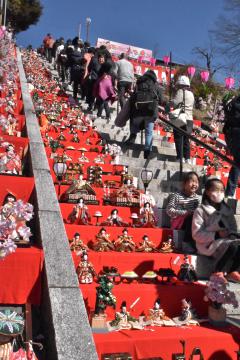 約千体のひな人形が飾られた壮観な百段階段でひなまつり=大子町大子