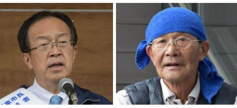 坂東市長選が告示され、2期目を目指す現職の木村敏文氏と立候補した新人の古宮良一氏(左から)
