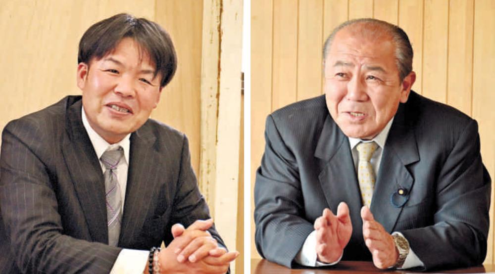 河内町長選に立候補した小更雅之氏(左)、野沢良治氏(右)