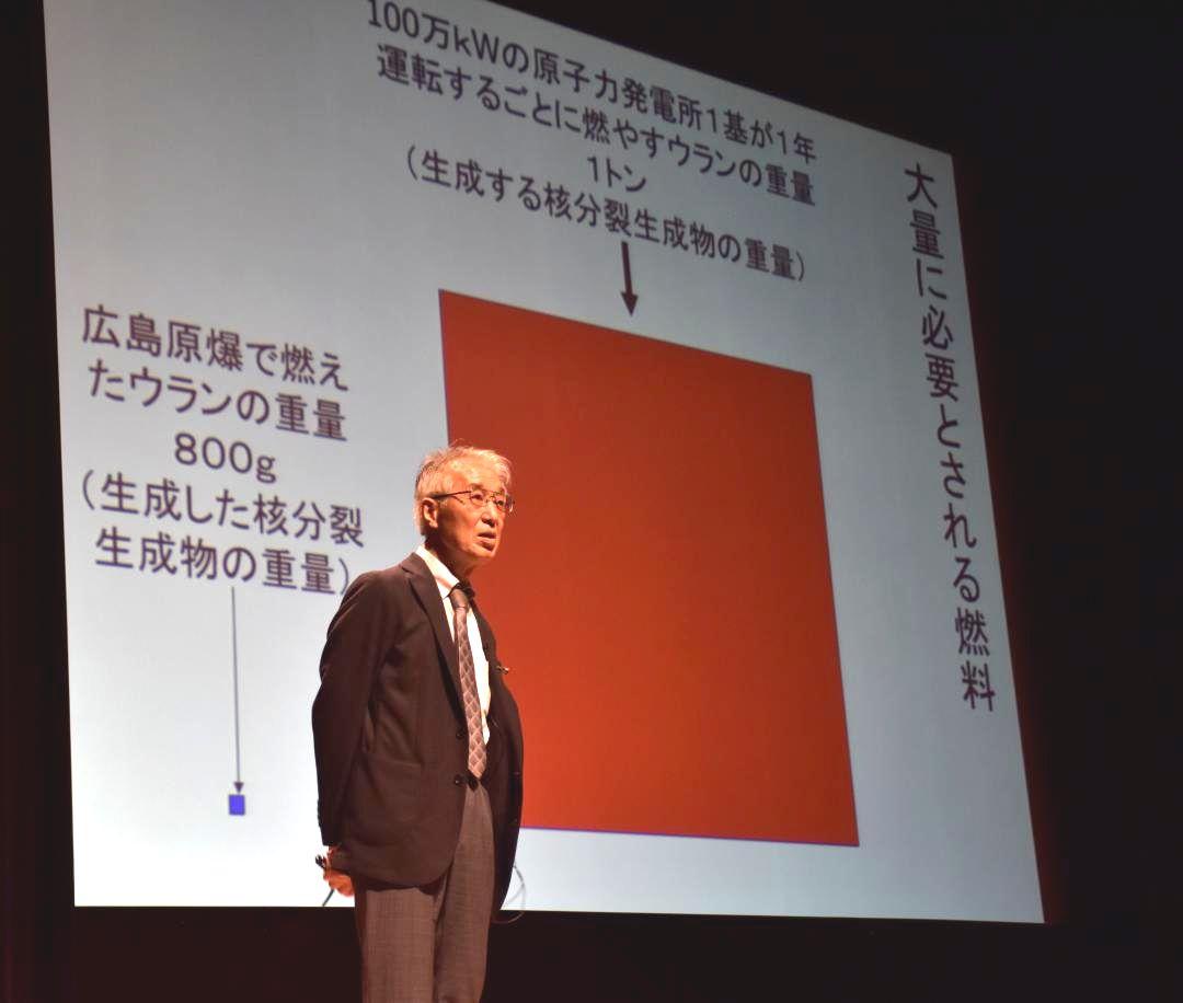 講演する小出裕章さん=常陸太田市中城町