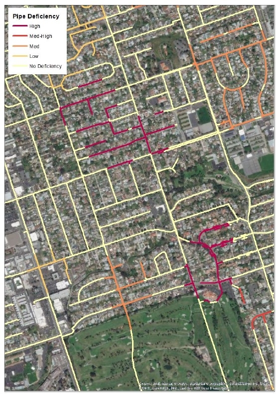 衛星調査で漏水の恐れを5段階で判定し、色分けした地図のイメージ(桜川市提供)
