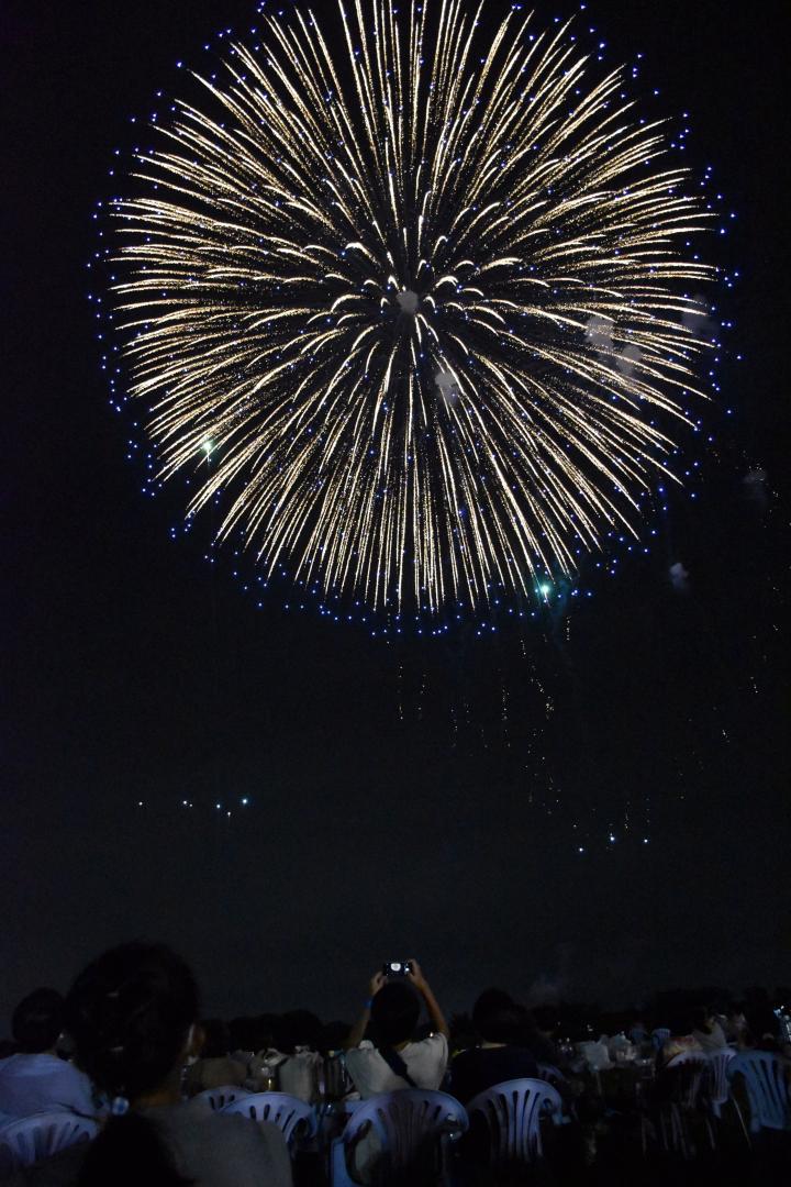 大輪の花火が夜空を彩った「利根川大花火大会」=境町の利根川河川敷