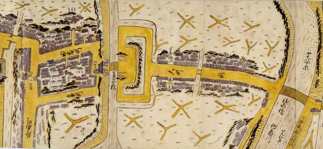 36年ぶりに公開された土浦道中絵図の一部(土浦市立博物館提供)
