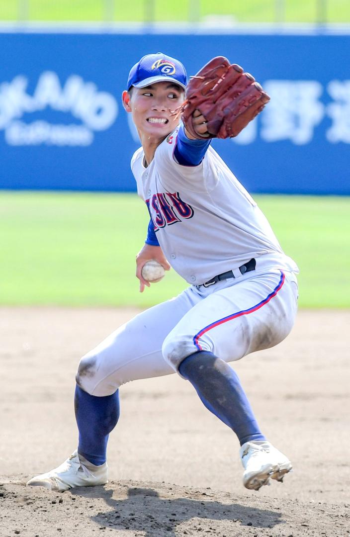岩瀬日大-明秀日立 5回⅓を投げ無失点と好投した明秀日立の中岡=ノーブルホーム水戸