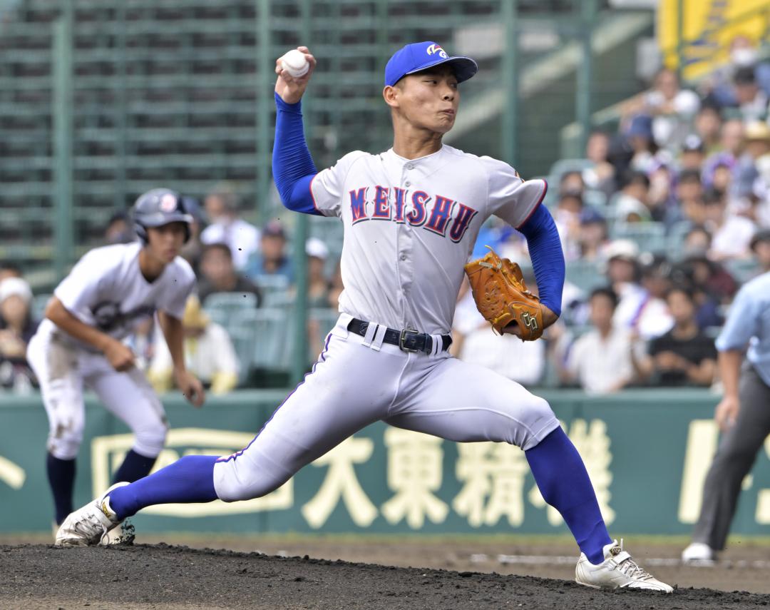明秀日立―聖隷クリストファー 粘投した明秀日立のエース中岡=甲子園
