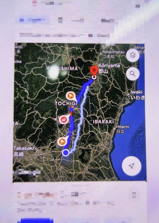 犯行経路のスマホ画面(県警提供)