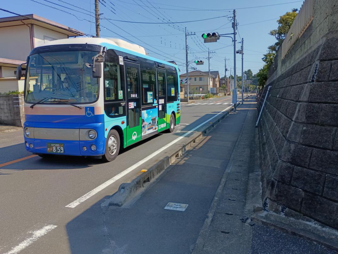 山側団地の塙山団地内を走る路線バス。日立市は利用実態の調査を行う=同市塙山町
