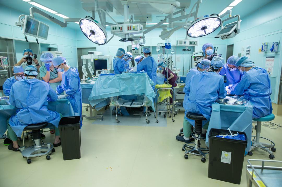 移植チームによる膵腎同時移植手術(筑波大付属病院提供)
