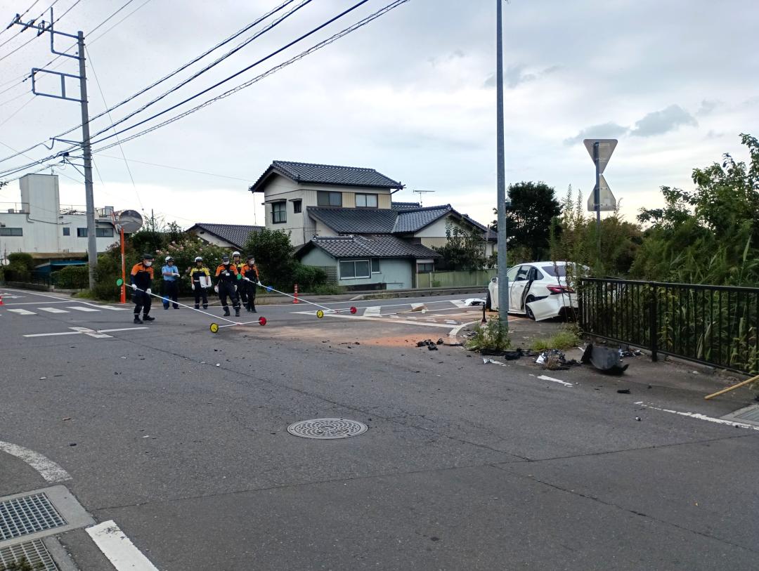 一人が意識不明で搬送された事故現場=土浦市常名
