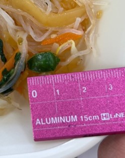 あえ物に混入していたカメムシ(つくば市教委提供)