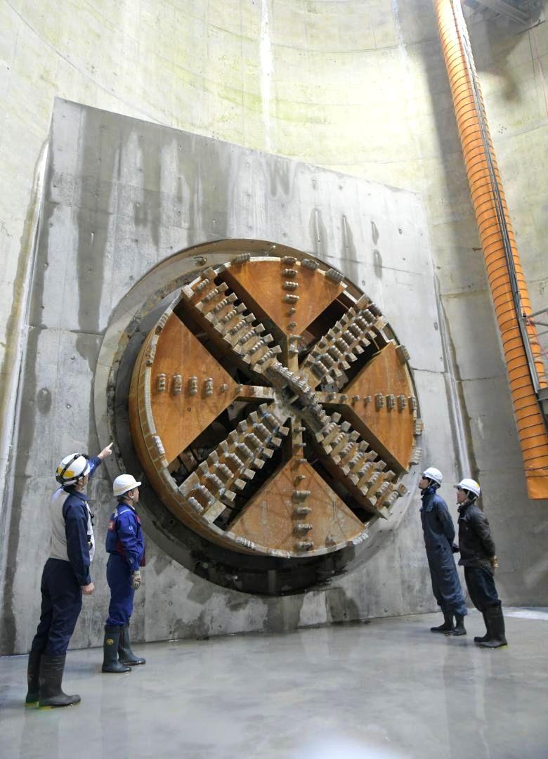 シールドマシンが到達した石岡トンネルの第5工区=26日、小美玉市三箇の美野里立坑