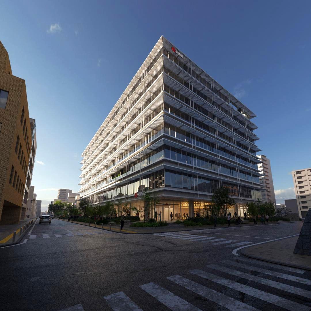 交差点側から見た常陽銀行新本店ビルの外観イメージ(同行提供)