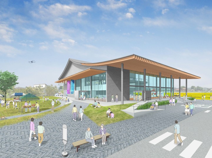 河内町役場新庁舎の外観イメージ(都市整備課提供)